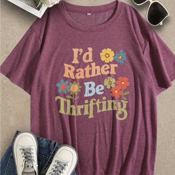 New! Women's Graphic Tee - I’d Rather Be Thrifting wine color Sz XL - Picture 2 of 5